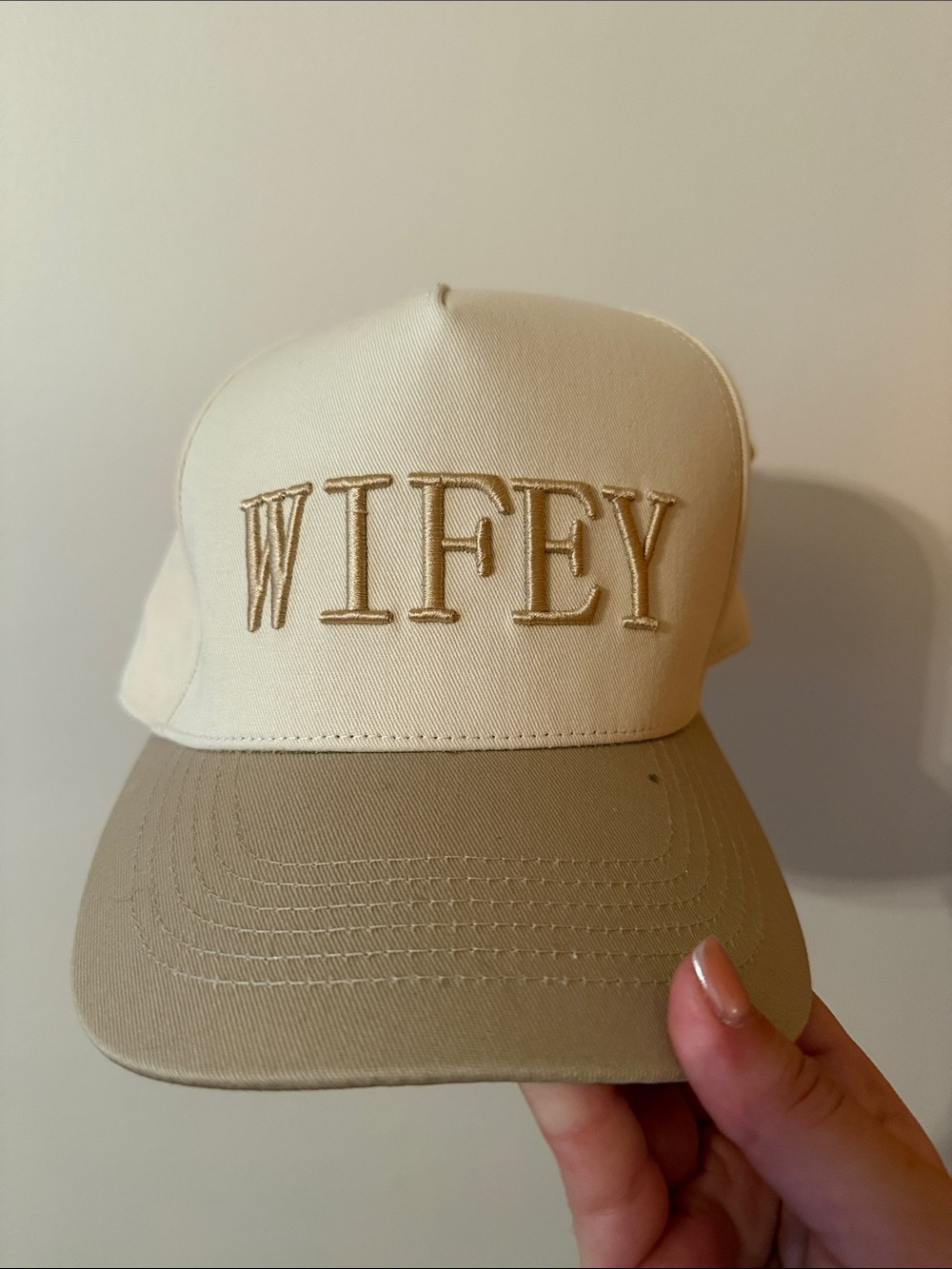 Wifey Embroidered Trucker Hat - Cream/Tan